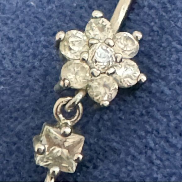 Stainless Steel Silver CZ Cubic Zirconia Dangle Bead Vintage Belly Ring Piercing - Picture 2 of 6